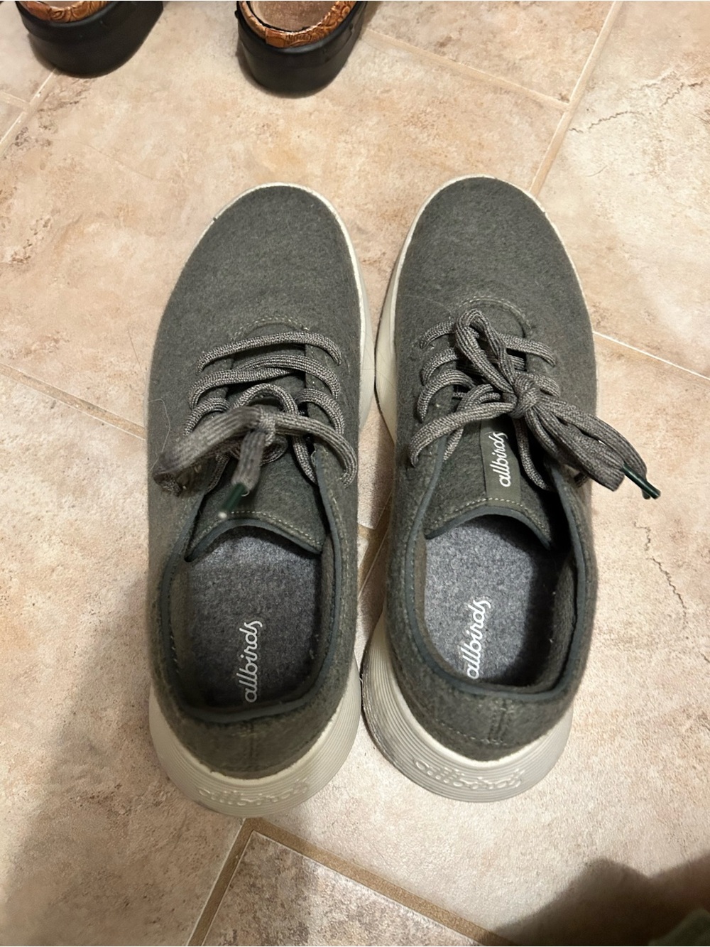 allbirds Wool Runners — Dark greenish-Gray with White Sole